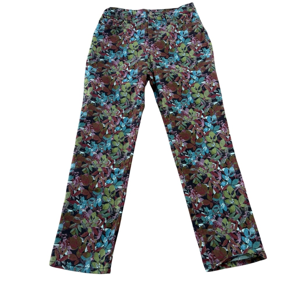 Gloria Vanderbilt Amanda Womens 8S Floral Leaf Print Tapered Pants Multi-Color
